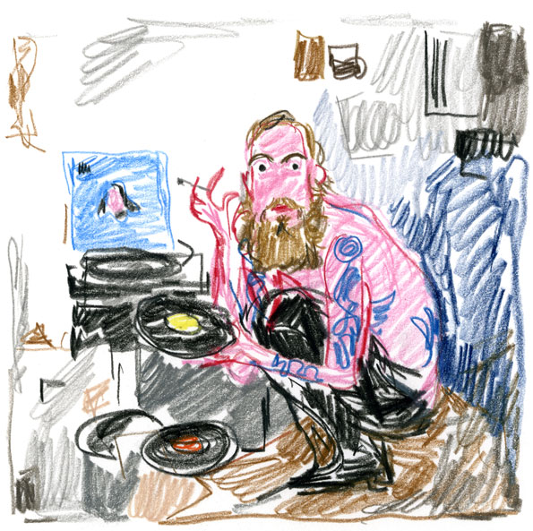 "Dash Snow in his Bowery studio", after Purple